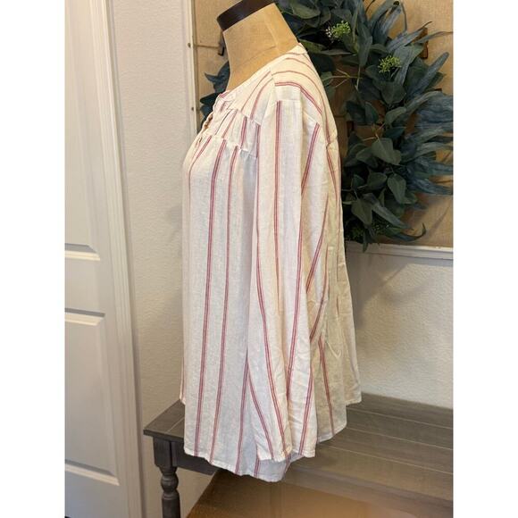 SPLENDID Linen Blend Pink Striped Boho Top Shirt Blouse Women size XL - Picture 3 of 8